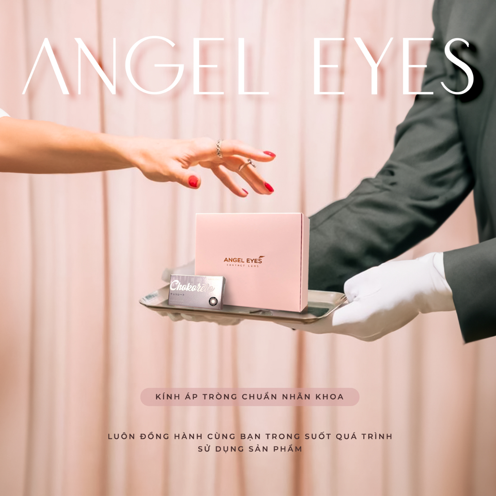 Kính giãn tròng màu Choco hiệu Angel Eyes Topaz Chokoreto có độ - Chất liệu Silicone Hydrogel độ giãn 14.5