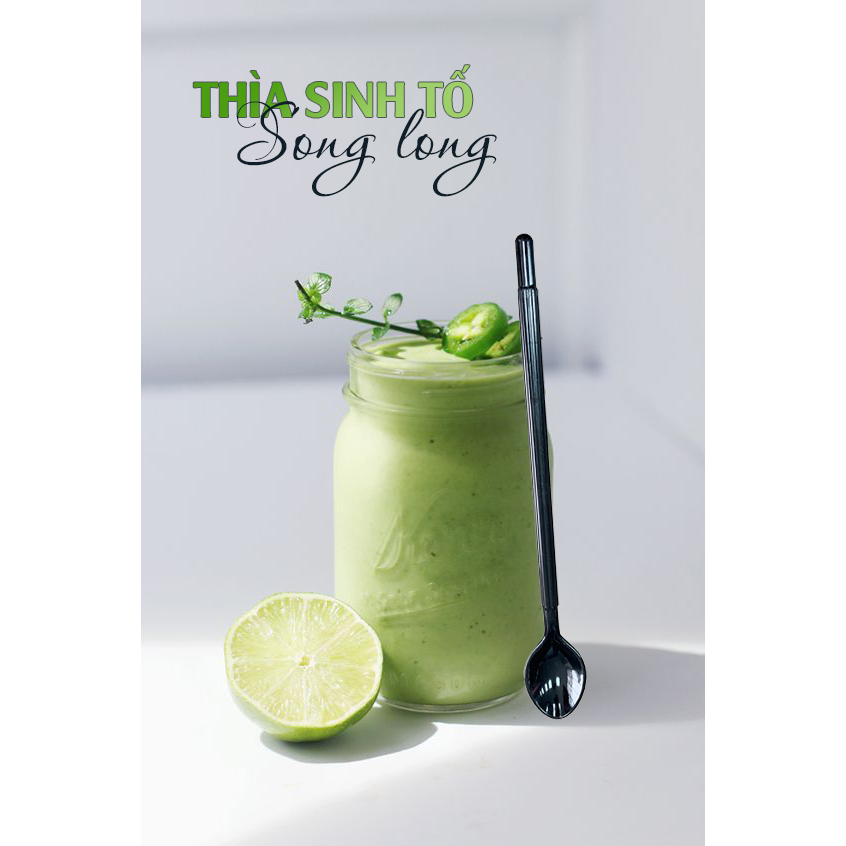 Thìa nhựa sinh tố dài 18,5cm chất liệu nhựa phíp cao cấp- Thìa sinh tố, ăn dặm cho bé cán dài Song Long- Br 02001