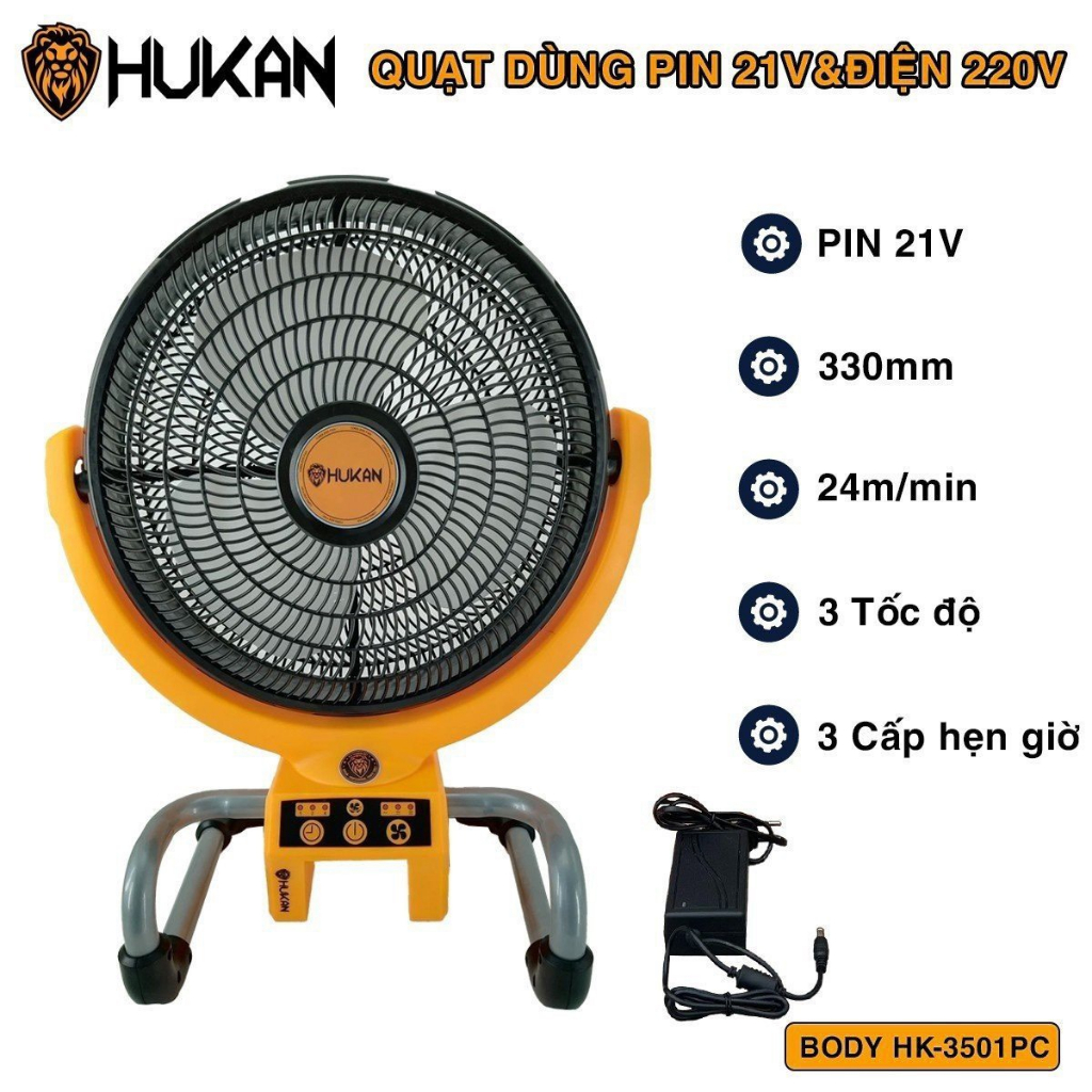 Quạt chạy pin HUKAN HK-CRF3500M dùng chung chân pin Thông Dụng sạc 5A Có Thể Dùng Điện Trực Tiếp