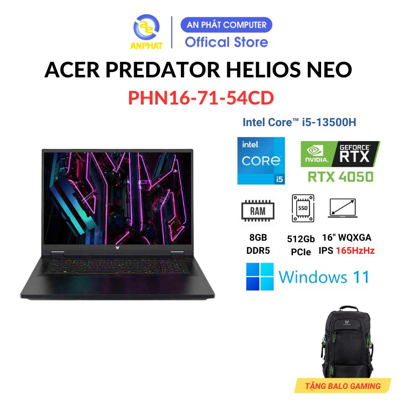 Laptop Acer Predator Helios Neo PHN16-71-54CD (Core i5-13500HX & RTX 4050 6GB | 16 ')