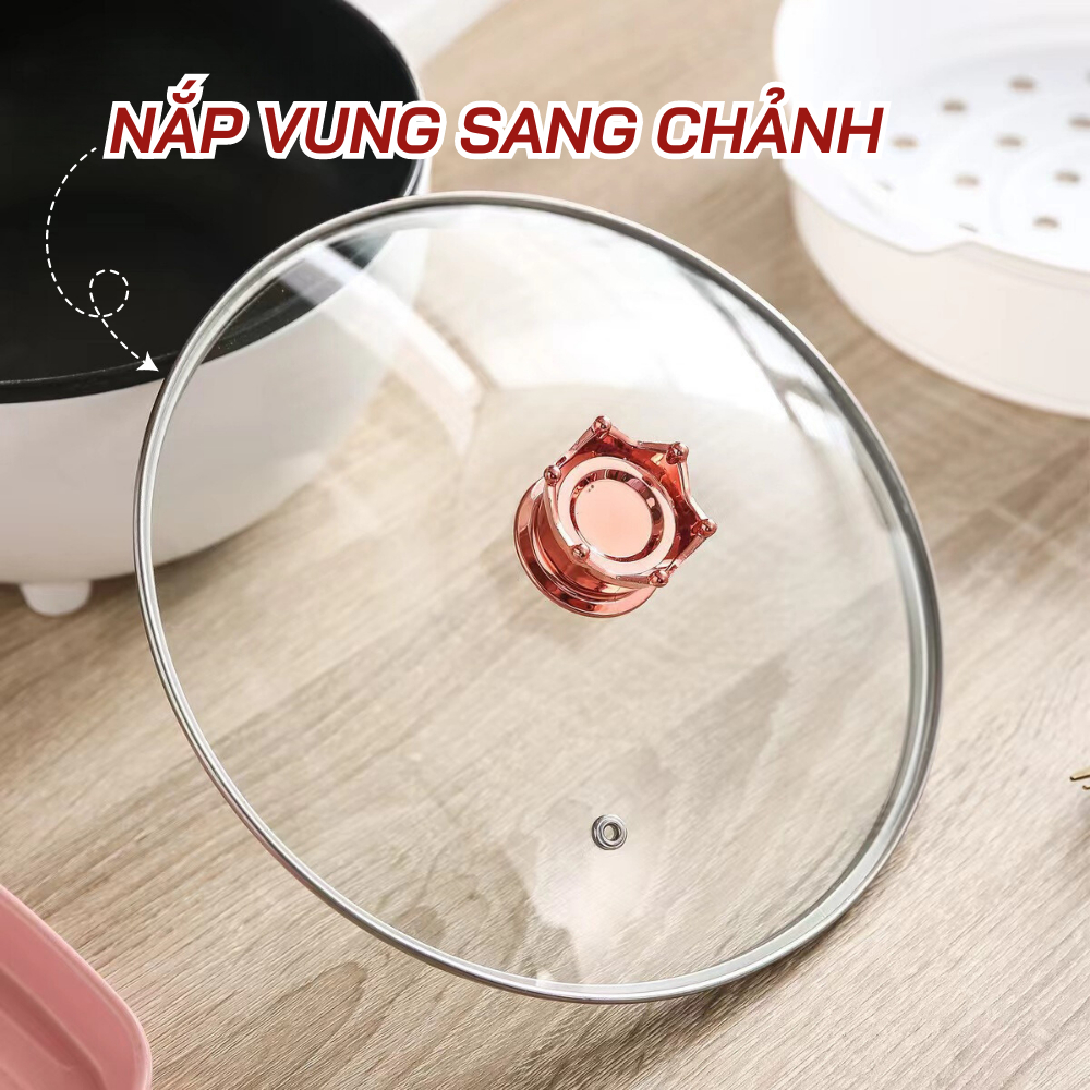 Chảo Điện Sâu Lòng 2 Tầng Kèm Giá Hấp, Nồi Nấu Đa Năng Nấu Lẩu - Chiên - Xào - Rán Dễ Dàng Vệ, 2 Nấc Nhiệt Độ
