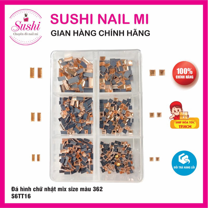 Hộp đá hình chữ nhật mix size, đá đính móng trang trí - Sushi nail mi