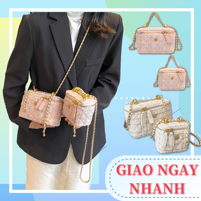 Túi hộp đeo chéo Bằng Len Phối Dây Xích Thời Trang Túi Xách Mini Kiểu hộp thời trang mới