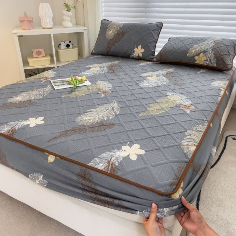 Bộ Ga gối Cotton đũi hàn siêu đẹp với họa tiết trần rãnh nhỏ thấm hút mồ hôi siêu tốt