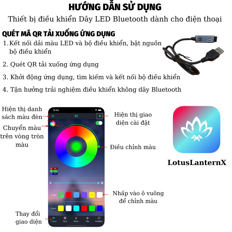 Dây Đèn Led RGB Makito Đổi 16 Triệu Màu Nháy Theo Nhạc Điều Khiển Bằng App Điện Thoại