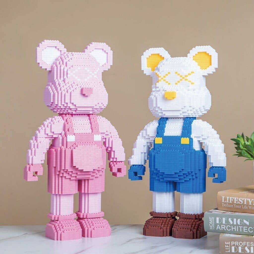Mô hình lắp ráp lego gấu bearbrick 55cm gấu yếm xanh hồng bê khay XINZ đồ chơi lắp ráp chú gấu xinh xắn cỡ lớn