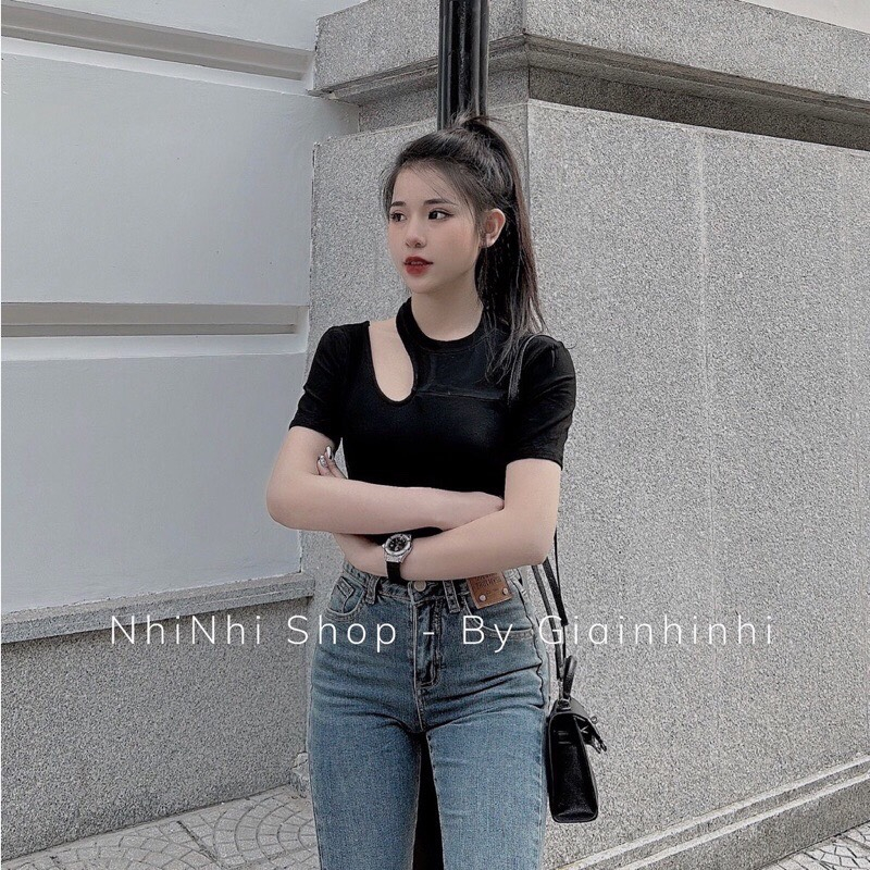 Áo croptop tay ngắn khoét chất thun ôm body sang chảnh AS122