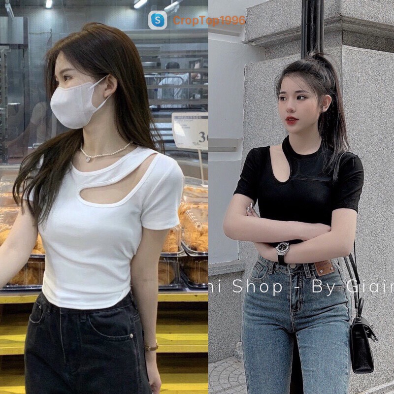 Áo croptop tay ngắn khoét chất thun ôm body sang chảnh AS122