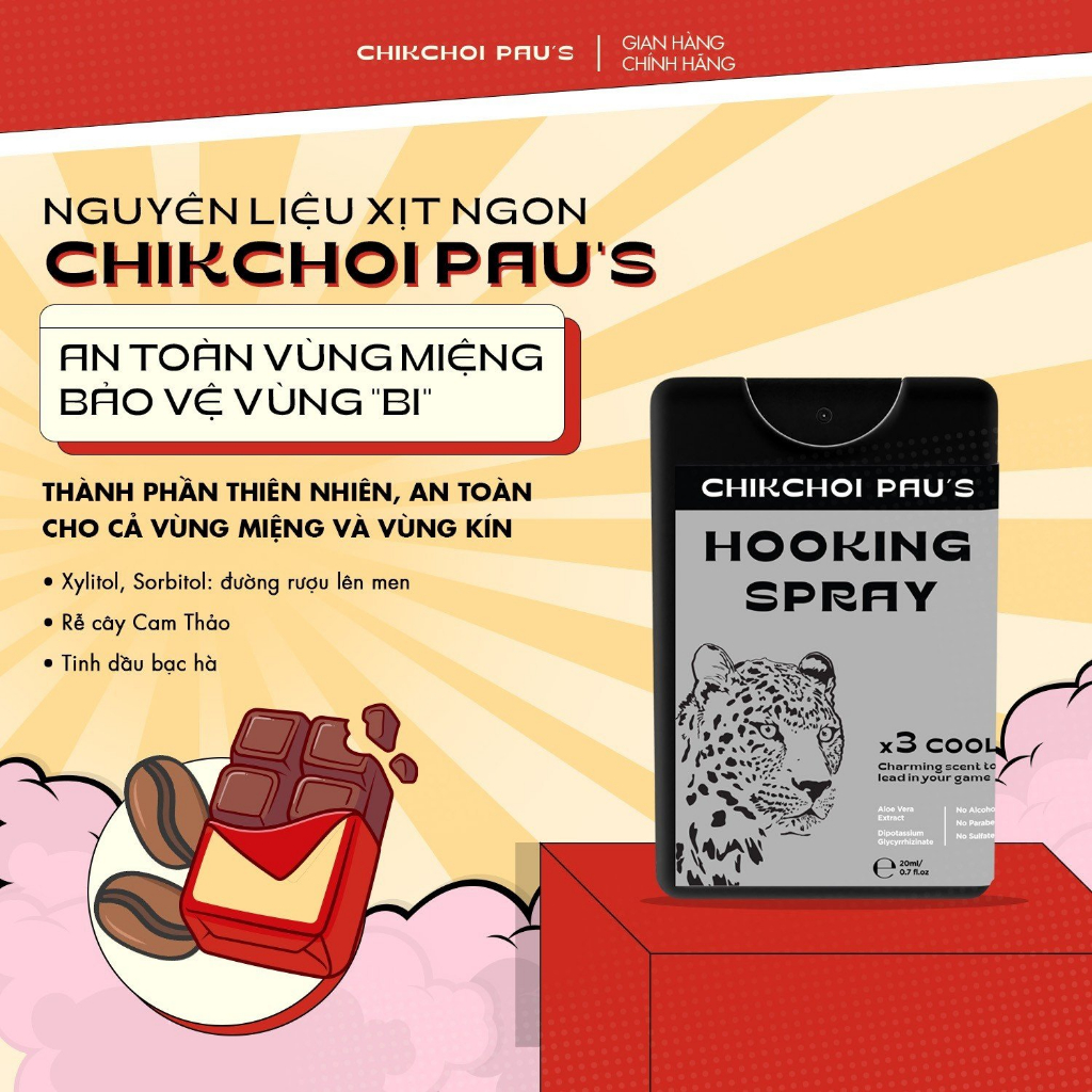 Xịt tăng lực CHIKCHOI PAU'S the mát x3 Cool Men xịt lạnh gấp 3 lần hương thơm chocolate+cafe 20ml