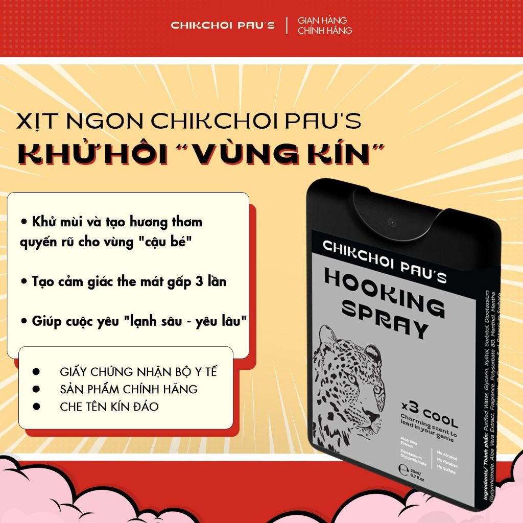 Xịt tăng lực CHIKCHOI PAU'S the mát x3 Cool Men xịt lạnh gấp 3 lần hương thơm chocolate+cafe 20ml