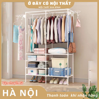 Giá Treo Quần Áo Đa Năng Kệ Treo Quần Áo Nhiều Ngăn Kệ Treo Đồ Túi Mũ Khung Inox Sơn Tĩnh Điện Có Ngăn Để Đồ Phía Dưới