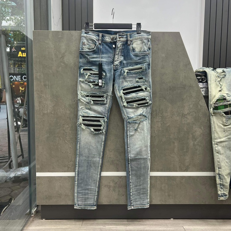 Quần Jeans Nam AMR Rách Vá Da Chất Jeans Co Giãn Mềm Mại Hàng Cao Cấp Logo Chữ Sau
