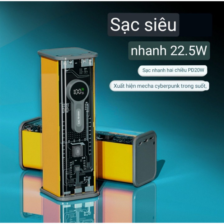 Box sạc dự phòng 8 Cell pin 18650 vỏ trong suốt, Vỏ sạc nhanh 22.5W QC4.0 PD3.0 chưa có pin
