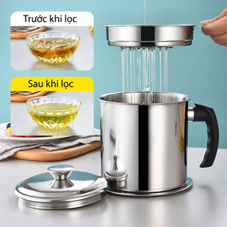 Ca lọc dầu ăn inox 304 cao cấp có lưới lọc cặn bằng inox loại 1.2l có nắp