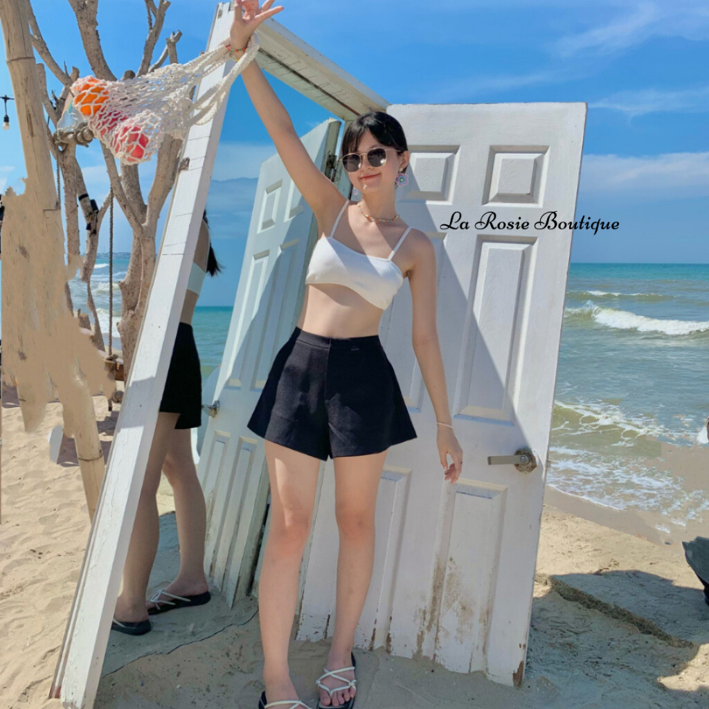 Áo Bra Hai Dây Mảnh Thun Gân Viền Gợn Sóng La Rosie Boutique Ôm Dáng Sexy