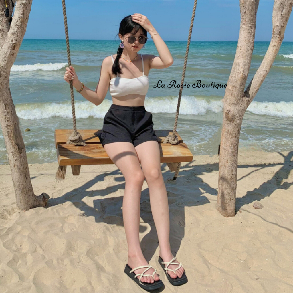 Áo Bra Hai Dây Mảnh Thun Gân Viền Gợn Sóng La Rosie Boutique Ôm Dáng Sexy