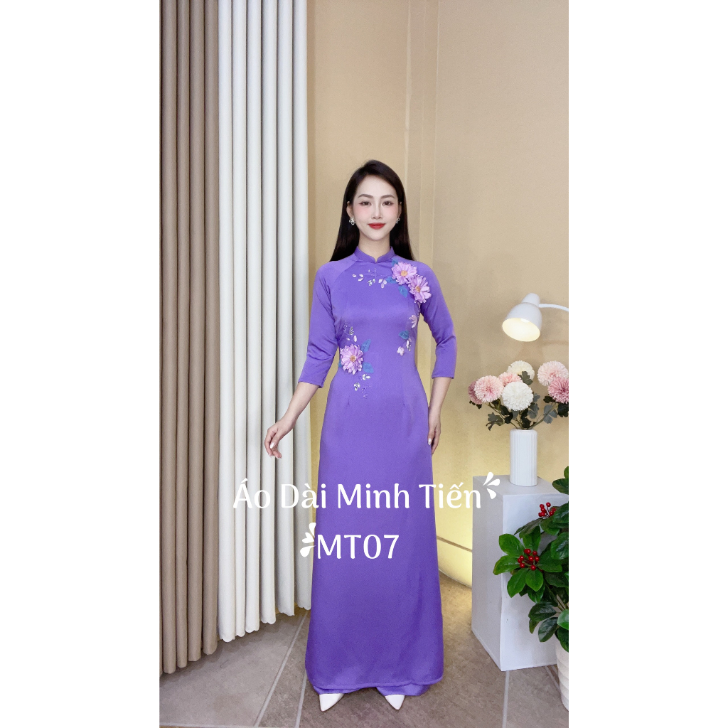 Áo Dài Lụa Tây Thi Cao Cấp Họa Tiết Thêu Ruy Băng Thủ Công Tỉ Mỉ - Mã MT07