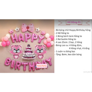 Set bong bóng trang trí sinh nhật 1 tuổi thôi nôi cho bé tuổi Hổ cọp dần (Tặng bơm và keo)
