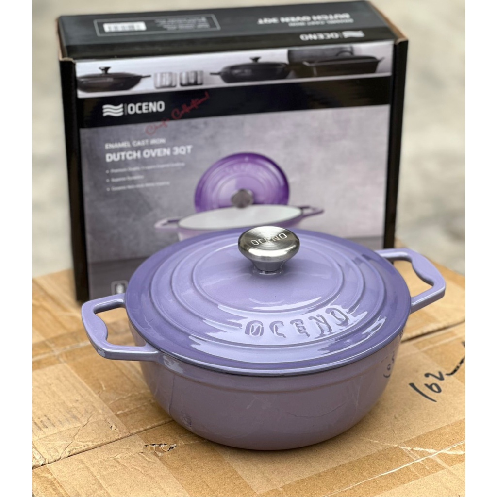 Nồi gang Oceno màu tím lavender 22cm, nồi gang phủ men gốm cao cấp