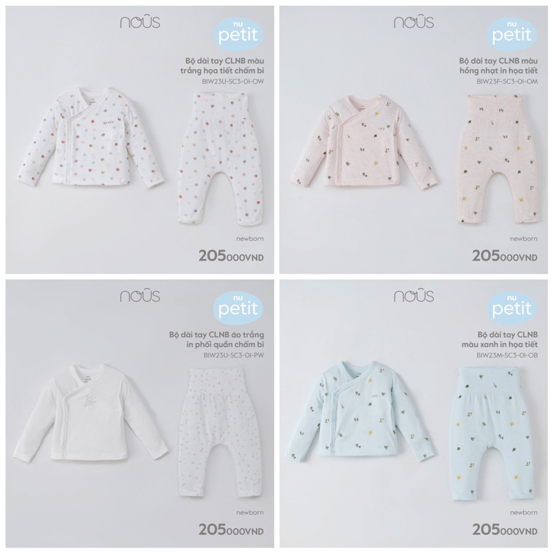Bộ Nous sơ sinh cài chéo cho bé trai bé gái