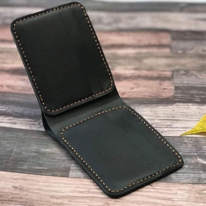 Ví Da Bò Nam MiNi KaNe Không Khóa Kéo Truyền Thống Khâu Tay Thủ Công Hanmade Tinh Xảo Theo Phong Cách Phương Tây