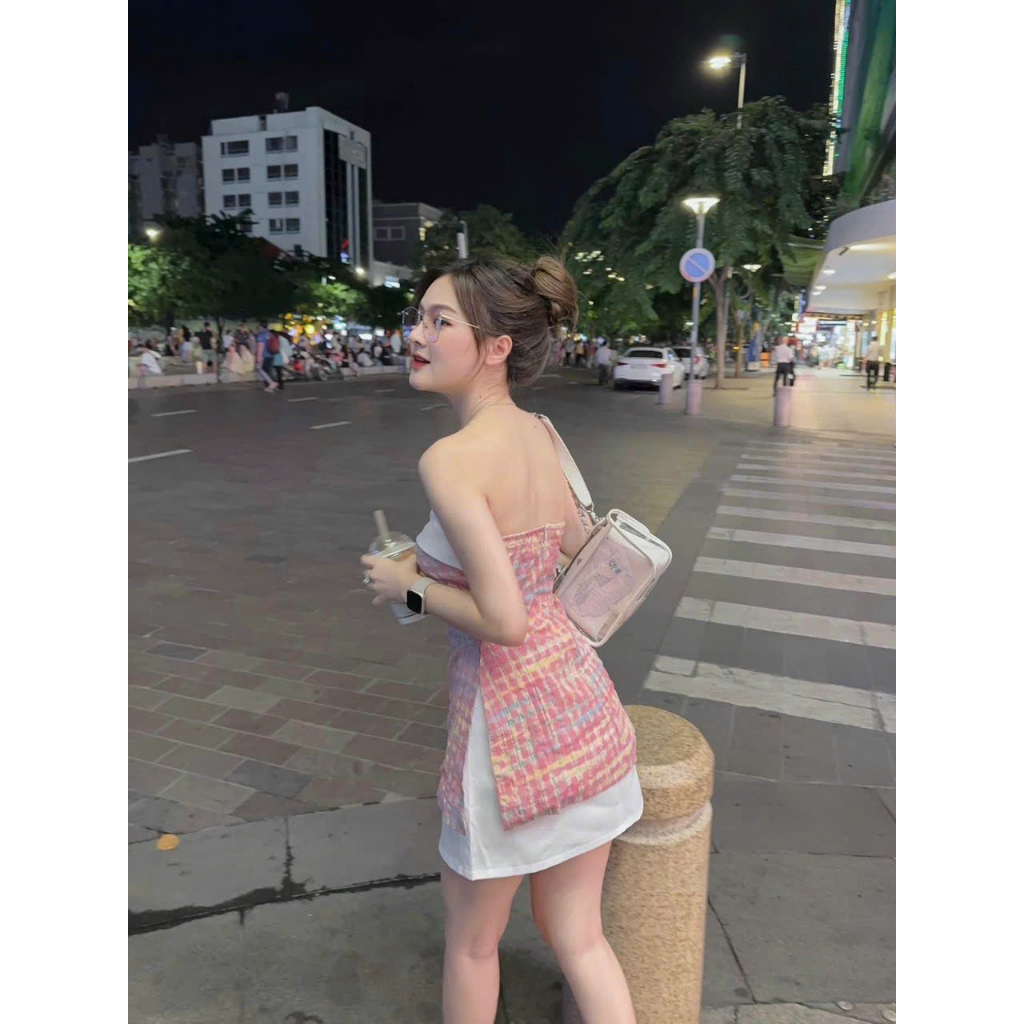 Sét bộ đô nữ áo cúp ngực vải caro bố ( có mút ngực ) sang chảnh mix chân váy ( có lót ) cotton lạnh tôn dáng xinh xắn