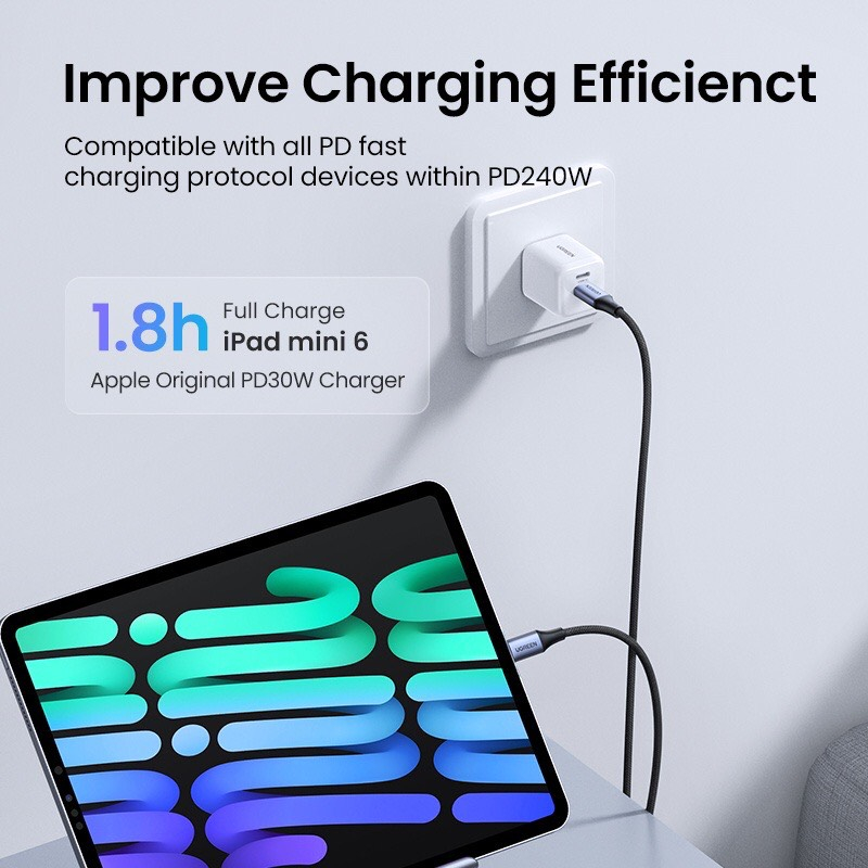 Cáp Sạc Nhanh 240W UGREEN US535  Type C to type C PD3.1 48V 5A|Truyền Dữ Liệu 480Mbps 90440