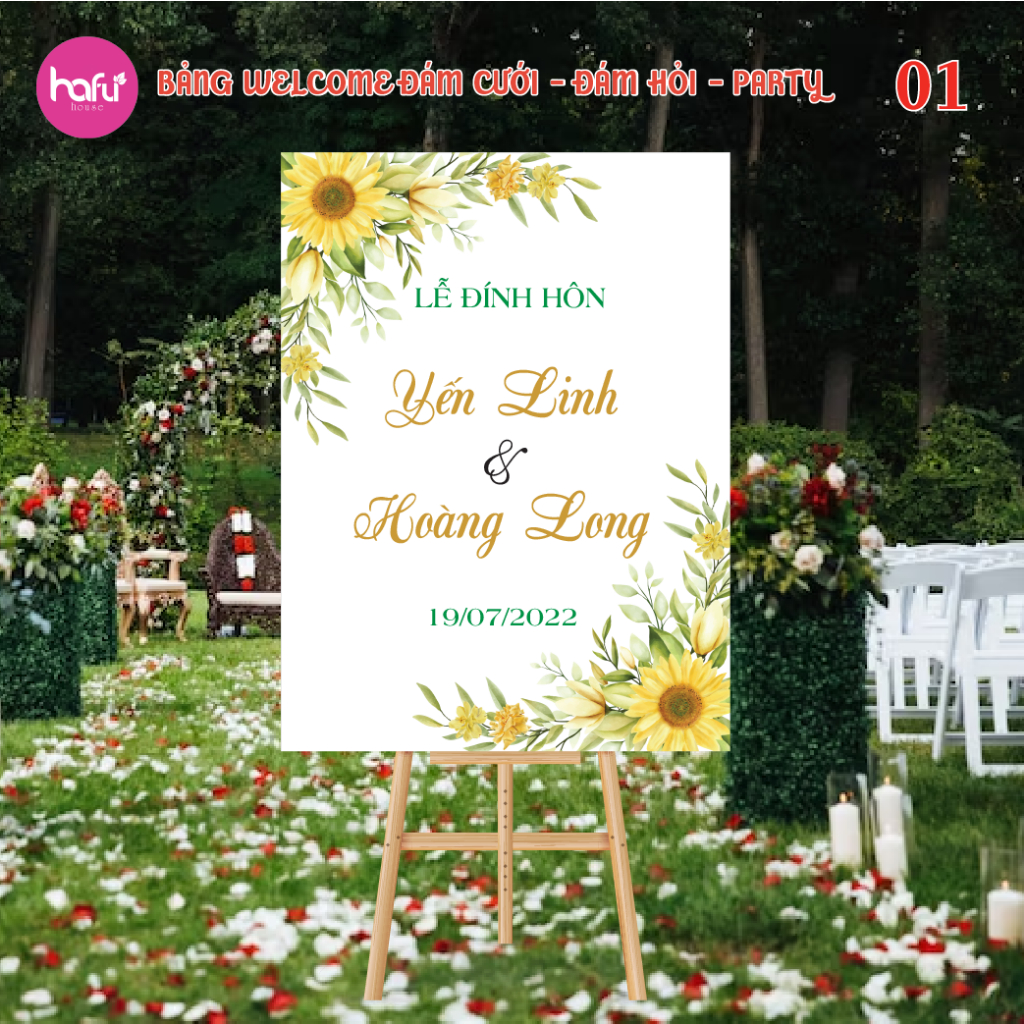BẢNG CHỮ NHẬT WELCOME ĐÁM CƯỚI - ĐÁM HỎI - SINH NHẬT DÀY 5mm HAFU HOUSE