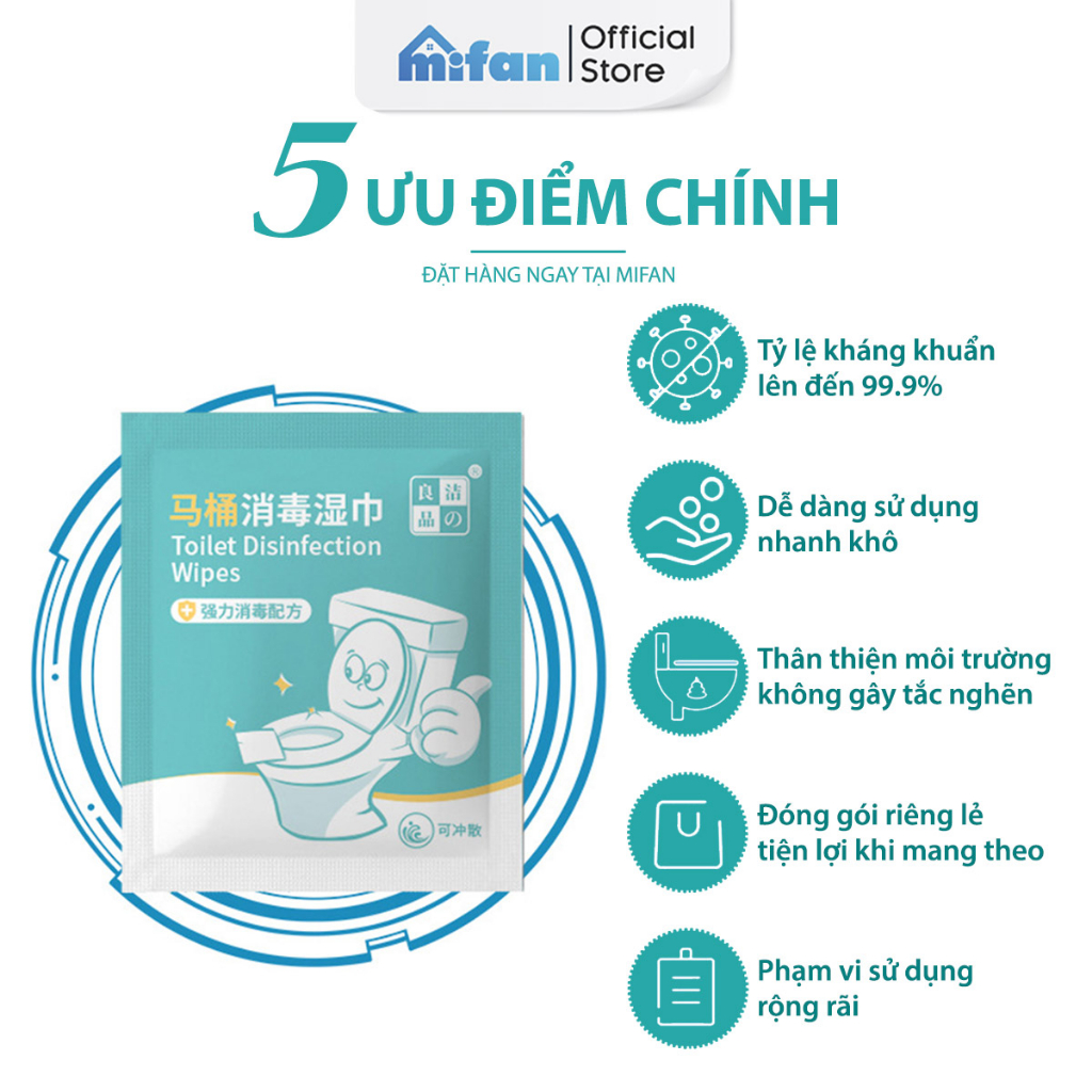 Giấy cồn lau bệt vệ sinh toilet sát trùng bồn cầu MIFAN - Hộp 15 miếng - Sạch khuẩn, nhanh khô, an toàn, nhỏ gọn