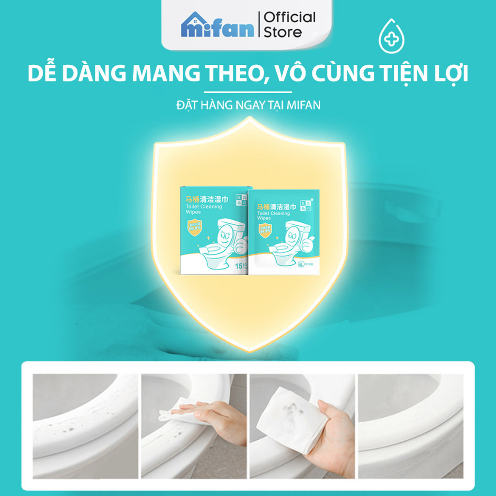 Giấy cồn lau bệt vệ sinh toilet sát trùng bồn cầu MIFAN - Hộp 15 miếng - Sạch khuẩn, nhanh khô, an toàn, nhỏ gọn