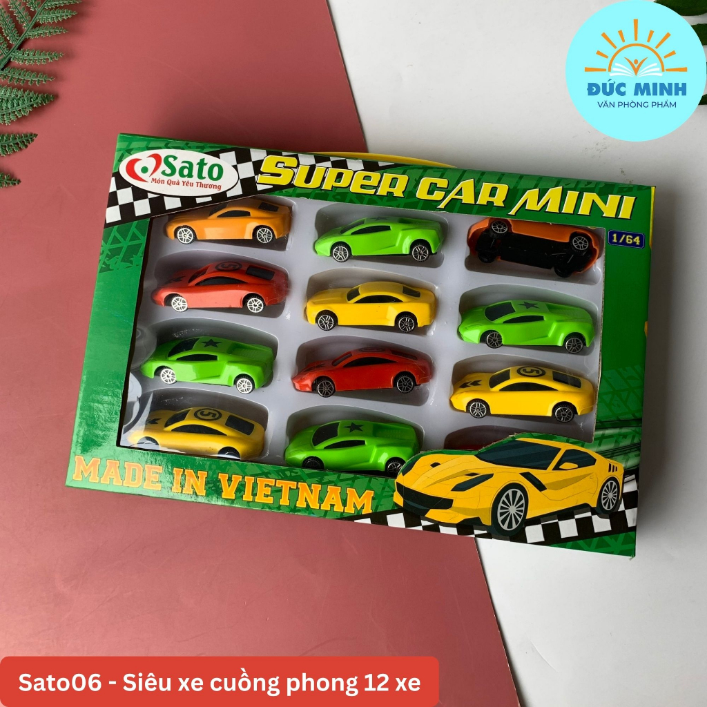 Bộ đồ chơi 12 siêu xe super car Sato06 NHỰA NGUYÊN SINH, an toàn dành trẻ nhỏ - vpp Diệp Lạc (sỉ/lẻ)