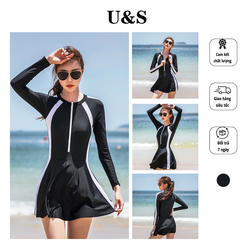Bikini đi biển liền thân dài tay cho nữ đồ bơi 1 mảnh áo bơi dài tay nữ dáng váy kín đáo du lịch thời trang phong cách quần áo tắm hàn quốc bán hàng nóng mùa hè nữ vận động quần áo dài tay áo chống nắng đồ bơi nữ tay dài