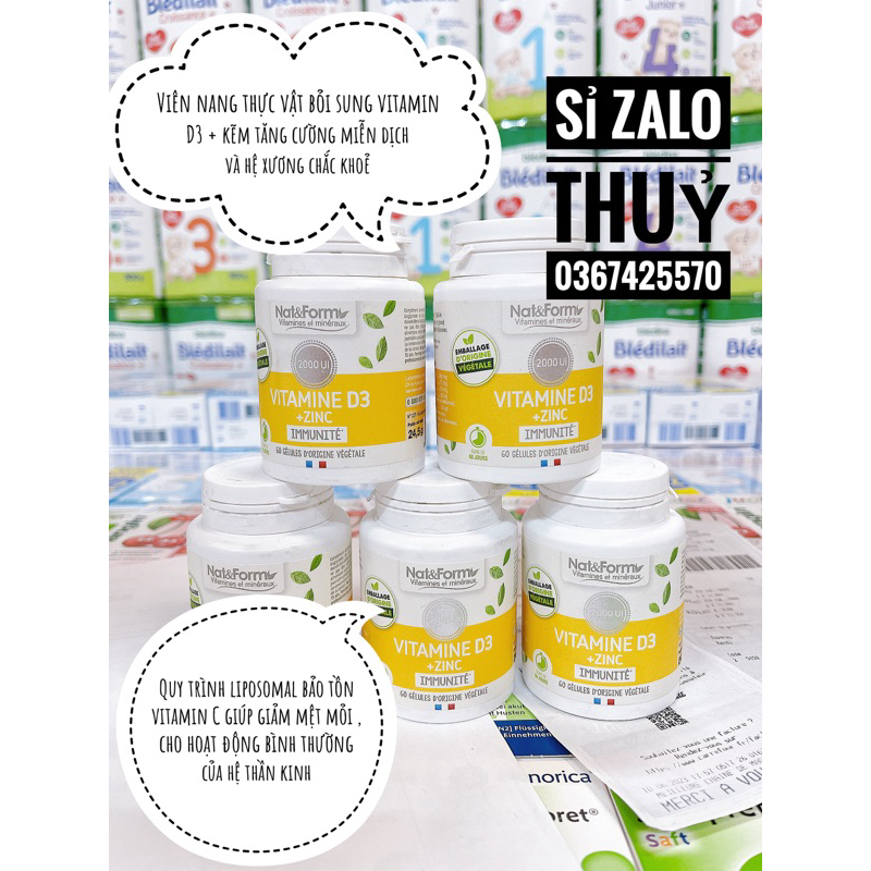 Tăng đề kháng Vitamin D3 + Zinc Nat Form hộp 60 viên của Pháp