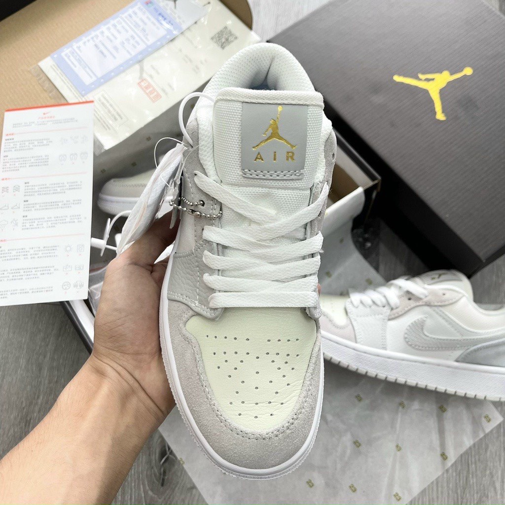 Giày Jordan 1 Low Paris, JD1 Màu Xanh Xám Bản Chuẩn Trung Da Lộn Fom Chuẩn Cao Cấp Nhất