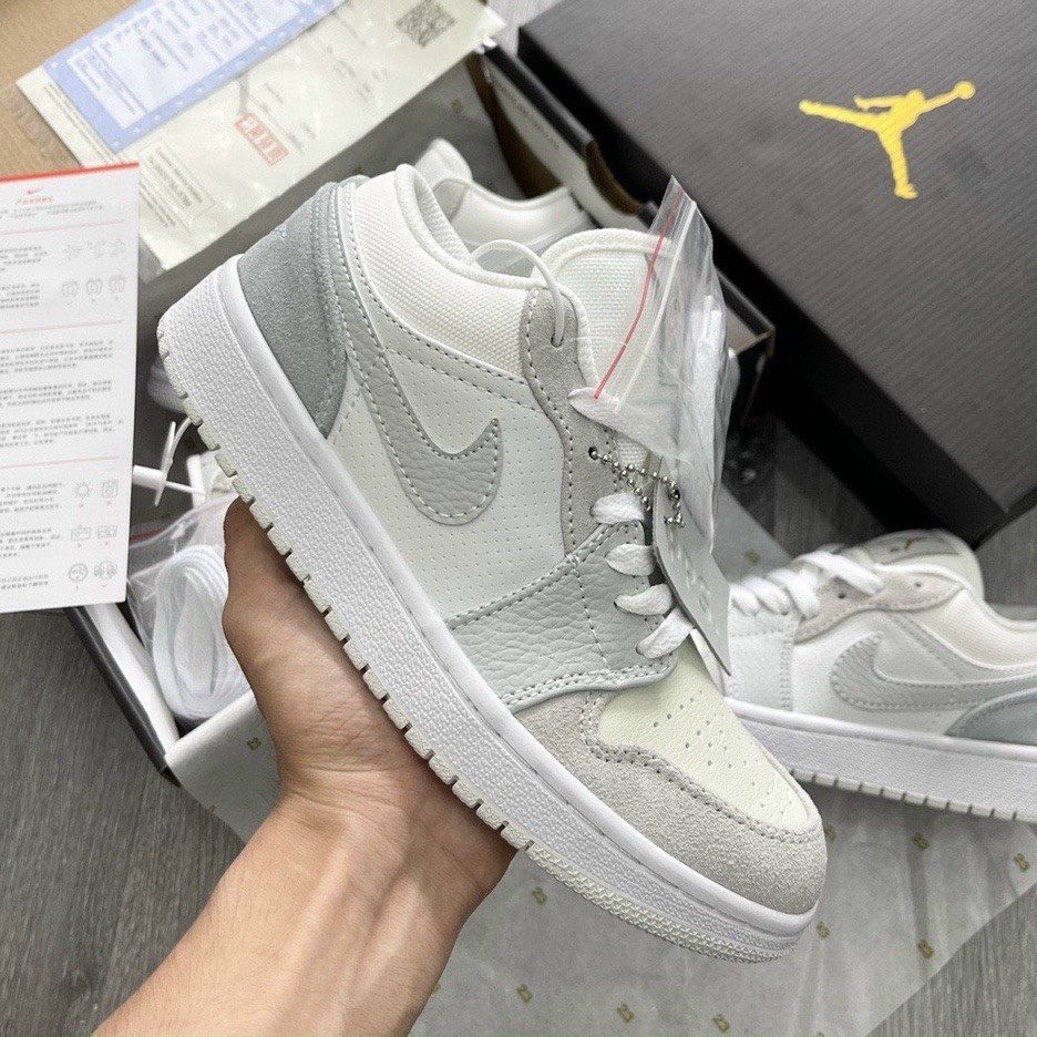 Giày Jordan 1 Low Paris, JD1 Màu Xanh Xám Bản Chuẩn Trung Da Lộn Fom Chuẩn Cao Cấp Nhất