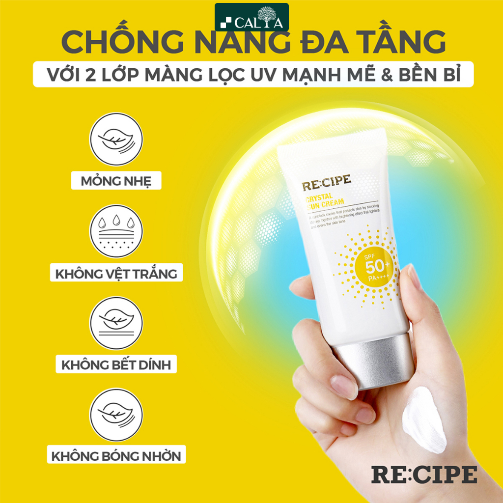 Kem Chống Nắng RECIPE Dưỡng Trắng, Nâng Tone, Chống Nước SPF50+ PA++++ - RE:CIPE Crystal Sun Cream 50ml