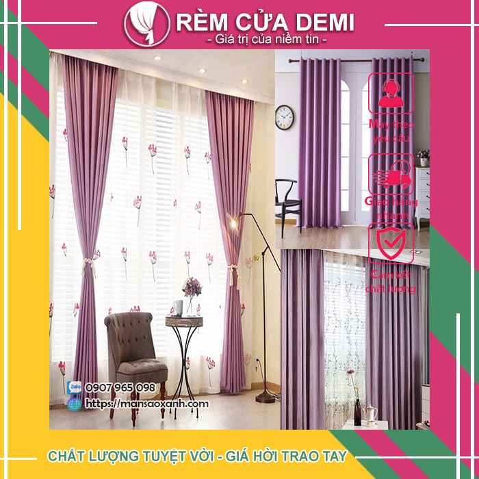 Rèm phòng, rèm cửa sổ (GẤM - BỐ) MÀU TÍM HỌA TIẾT SANG TRỌNG. Ghi chú: Chiều cao, số đo theo yêu cầu.