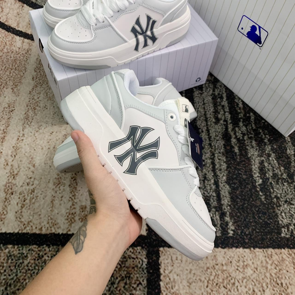 Giày MLB Chunky Liner White Black quoai dán đế nâu chữ la Xịn Sò, Giầy MLB Đen Xanh Trắng Full Box Bill