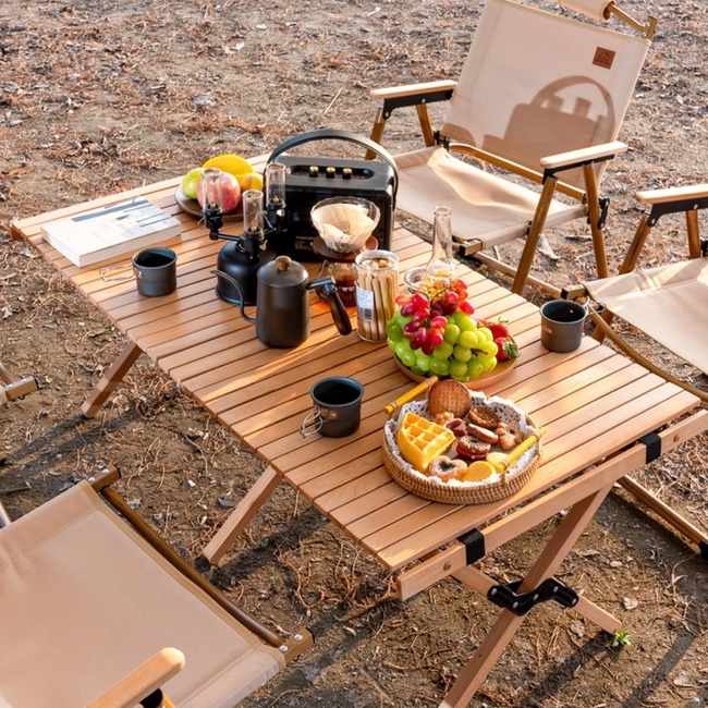 Bàn ghế nhôm gấp gọn dã ngoại camping giả vân gỗ siêu tiện lợi, bàn ghế picnic siêu tiện dụng, dụng cụ cắm trại | BigBuy360 - bigbuy360.vn