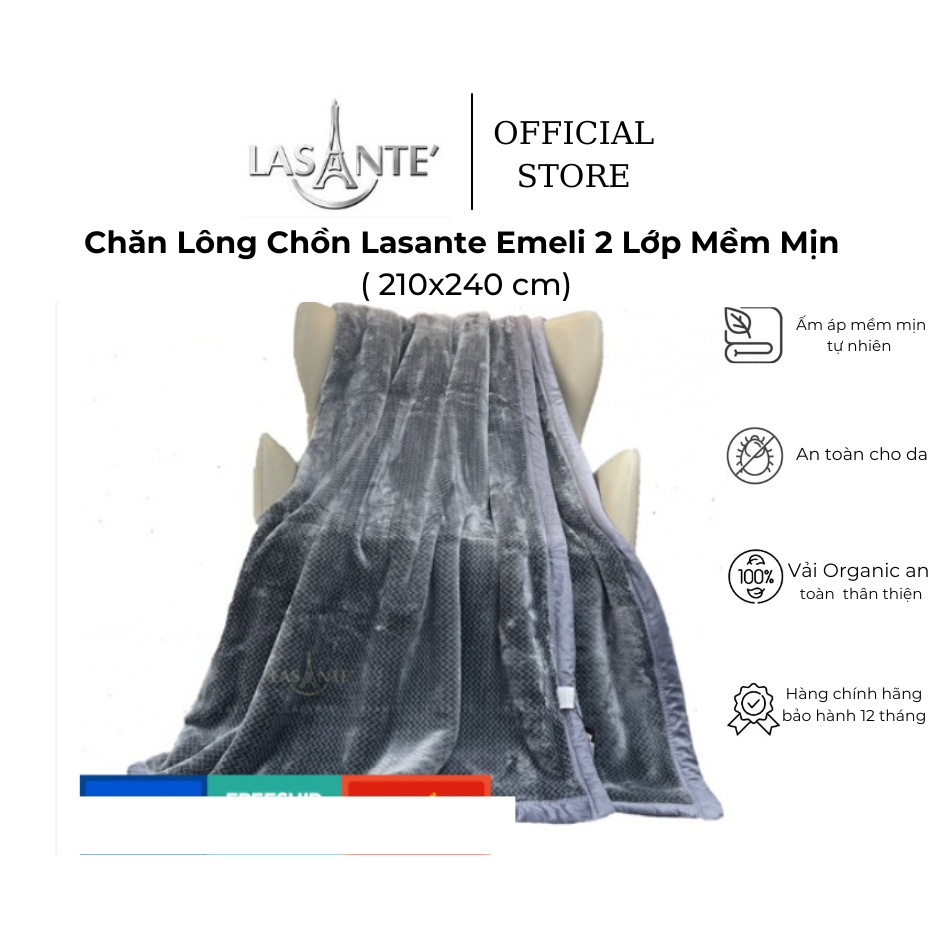 Chăn lông chồn Lasante Emeli 2 lớp mềm mịn 7 màu sắc lựa chọn