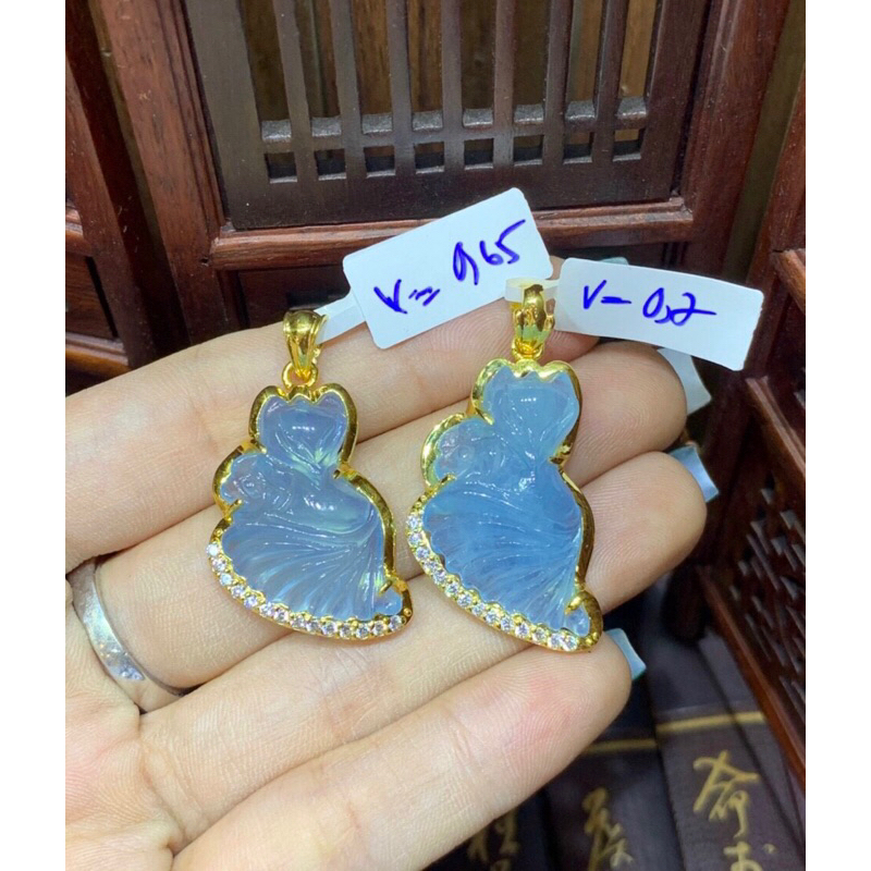 Mặt dây chuyền và nhẫn Hồ Ly Tì Hưu đá Aqua đã bọc và ng10k