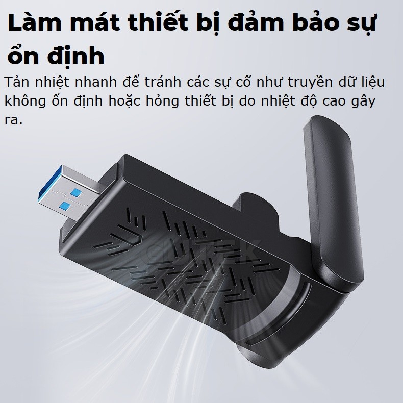 USB thu sóng wifi Gutek WD46 1200mbps 2 râu nâng cấp WiFi lên 5G cho máy tính pc laptop tần số 2.4G 5G