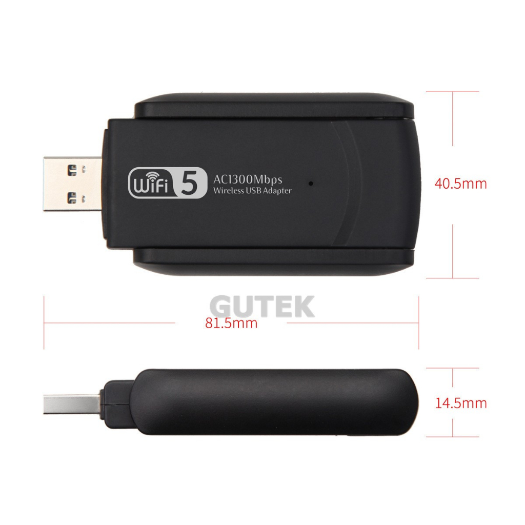 USB thu sóng wifi Gutek WD46 1200mbps 2 râu nâng cấp WiFi lên 5G cho máy tính pc laptop tần số 2.4G 5G