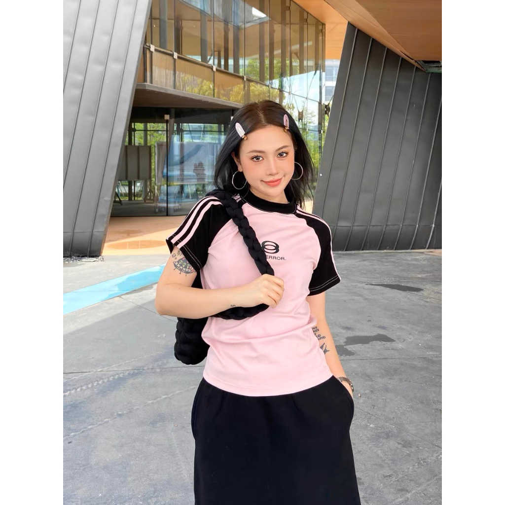 Áo thun Baby Tee RAGLAN áo hồng tay đen thể thao dễ phối đồ, Áo phông nữ chữ TCPERROR siêu đẹp chất thun Cotton AP08 | BigBuy360 - bigbuy360.vn