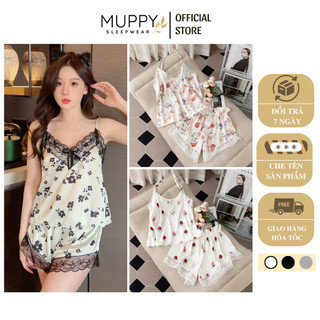 B06 Set Đồ Ngủ Lụa Hoa MUPPY 2 Dây Phối Ren Mặc Nhà Chất Lụa Mát Cho Mùa Hè Hottrend