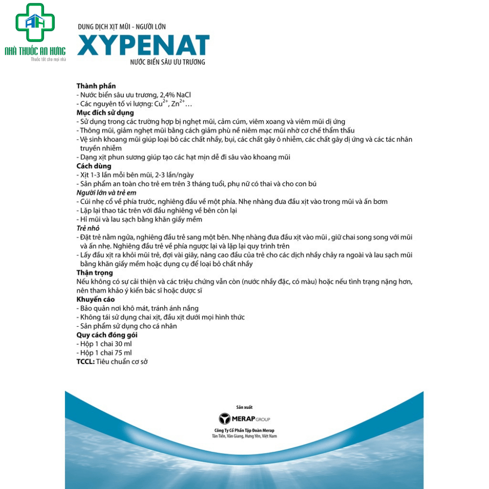 Xịt Mũi Nước Biển Sâu Ưu Trương XYPENAT Hỗ Trợ Giảm Nghẹt Mũi, Viêm Xoang Và Viêm Mũi