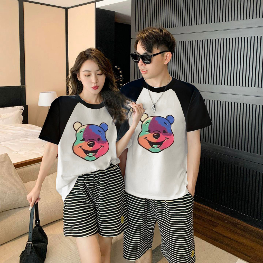 Set áo gia đình Hokiha Kid hình mặt gấu sắc màu chất cotton mềm mịn, co giãn 4 chiều đi du lịch TE339