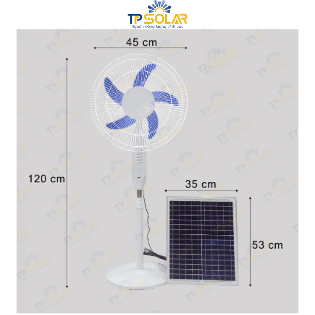 Quạt Tích Điện, Quạt Năng Lượng Mặt Trời TPSolar Công Suất 25W  Đa Năng, Tích Hợp Đèn Ngủ