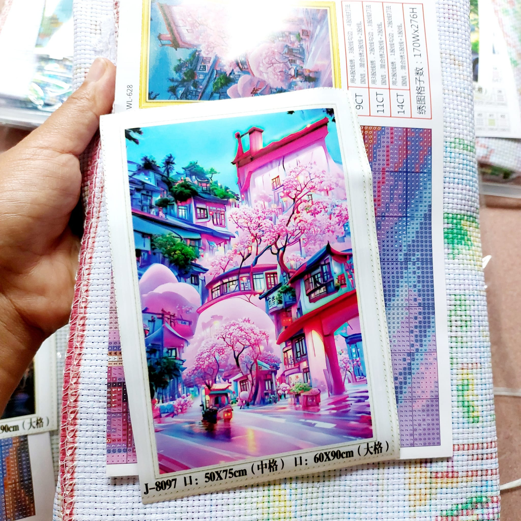 Tranh thêu chữ thập tứ quý phong cảnh bốn mùa thêu kín 60*90*4cm