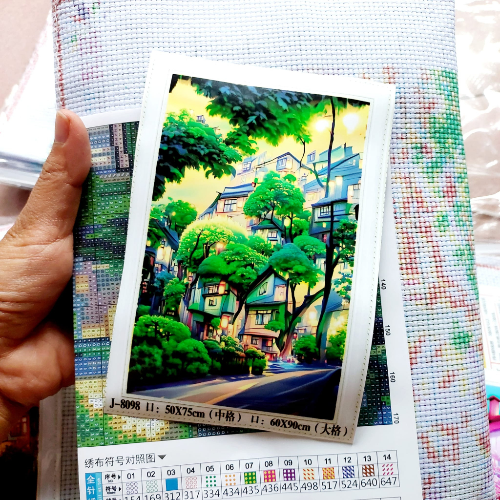 Tranh thêu chữ thập tứ quý phong cảnh bốn mùa thêu kín 60*90*4cm